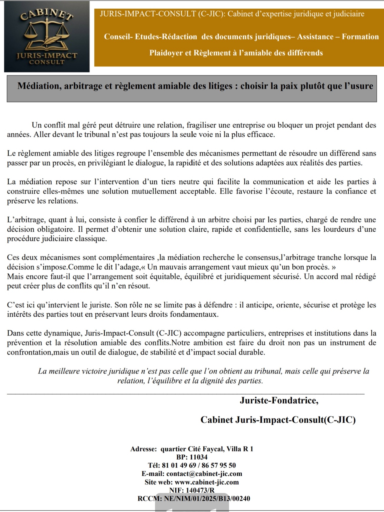  Médiation, arbitrage et règlement amiable des litiges : choisir la paix plutôt que l’usure